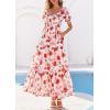 imagePRETTYGARDEN Womens Floral Boho Maxi Dresses Flowy Short Sleeve A Line Smocked Eyelet 2026 Summer Beach Vacation ClothesFloral Orange Red