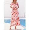 imagePRETTYGARDEN Womens Floral Boho Maxi Dresses Flowy Short Sleeve A Line Smocked Eyelet 2026 Summer Beach Vacation ClothesFloral Orange Red