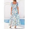 imagePRETTYGARDEN Womens Floral Boho Maxi Dresses Flowy Short Sleeve A Line Smocked Eyelet 2026 Summer Beach Vacation ClothesFloral White Blue