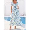 imagePRETTYGARDEN Womens Floral Boho Maxi Dresses Flowy Short Sleeve A Line Smocked Eyelet 2026 Summer Beach Vacation ClothesFloral White Blue