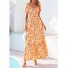 imagePRETTYGARDEN Womens Floral Boho Maxi Dresses Flowy Short Sleeve A Line Smocked Eyelet 2026 Summer Beach Vacation ClothesFloral White Orange Yellow