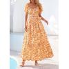 imagePRETTYGARDEN Womens Floral Boho Maxi Dresses Flowy Short Sleeve A Line Smocked Eyelet 2026 Summer Beach Vacation ClothesFloral White Orange Yellow