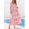 imagePRETTYGARDEN Womens Floral Boho Maxi Dresses Flowy Short Sleeve A Line Smocked Eyelet 2026 Summer Beach Vacation ClothesFloral White Red