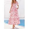 imagePRETTYGARDEN Womens Floral Boho Maxi Dresses Flowy Short Sleeve A Line Smocked Eyelet 2026 Summer Beach Vacation ClothesFloral White Red
