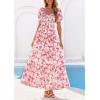 imagePRETTYGARDEN Womens Floral Boho Maxi Dresses Flowy Short Sleeve A Line Smocked Eyelet 2026 Summer Beach Vacation ClothesFloral White Red