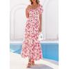 imagePRETTYGARDEN Womens Floral Boho Maxi Dresses Flowy Short Sleeve A Line Smocked Eyelet 2026 Summer Beach Vacation ClothesFloral White Red