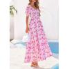 imagePRETTYGARDEN Womens Floral Boho Maxi Dresses Flowy Short Sleeve A Line Smocked Eyelet 2026 Summer Beach Vacation ClothesLeaves Pink