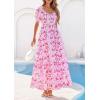 imagePRETTYGARDEN Womens Floral Boho Maxi Dresses Flowy Short Sleeve A Line Smocked Eyelet 2026 Summer Beach Vacation ClothesLeaves Pink