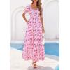 imagePRETTYGARDEN Womens Floral Boho Maxi Dresses Flowy Short Sleeve A Line Smocked Eyelet 2026 Summer Beach Vacation ClothesLeaves Pink