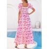 imagePRETTYGARDEN Womens Floral Boho Maxi Dresses Flowy Short Sleeve A Line Smocked Eyelet 2026 Summer Beach Vacation ClothesLeaves Pink