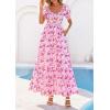 imagePRETTYGARDEN Womens Floral Boho Maxi Dresses Flowy Short Sleeve A Line Smocked Eyelet 2026 Summer Beach Vacation ClothesLeaves Pink