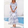 imagePRETTYGARDEN Womens Floral Boho Maxi Dresses Flowy Short Sleeve A Line Smocked Eyelet 2026 Summer Beach Vacation ClothesLeaves Sky Blue