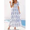 imagePRETTYGARDEN Womens Floral Boho Maxi Dresses Flowy Short Sleeve A Line Smocked Eyelet 2026 Summer Beach Vacation ClothesLeaves Sky Blue