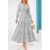 imagePRETTYGARDEN Womens Floral Maxi Dress 2026 Fall Long Sleeve V Neck A Line Long Flowy Spring Party Boho DressesFloral Blue White