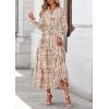 imagePRETTYGARDEN Womens Floral Maxi Dress 2026 Fall Long Sleeve V Neck A Line Long Flowy Spring Party Boho DressesFloral Khaki