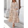 imagePRETTYGARDEN Womens Floral Maxi Dress 2026 Fall Long Sleeve V Neck A Line Long Flowy Spring Party Boho DressesFloral Khaki