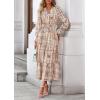 imagePRETTYGARDEN Womens Floral Maxi Dress 2026 Fall Long Sleeve V Neck A Line Long Flowy Spring Party Boho DressesFloral Khaki