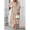 imagePRETTYGARDEN Womens Floral Maxi Dress 2026 Fall Long Sleeve V Neck A Line Long Flowy Spring Party Boho DressesFloral Khaki