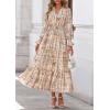 imagePRETTYGARDEN Womens Floral Maxi Dress 2026 Fall Long Sleeve V Neck A Line Long Flowy Spring Party Boho DressesFloral Khaki