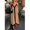 imagePRETTYGARDEN Womens Maxi Dress 2026 Summer Sundress V Neck Spaghetti Strap Flowy Elegant Party Dresses Beach Vacation ClothesKhaki