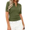 imagePRETTYGARDEN Womens Short Sleeve Sweater 2026 Spring Polo Shirts Ribbed Knit V Neck Business Casual Tops Summer Work ClothesArmy Green