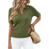 imagePRETTYGARDEN Womens Short Sleeve Sweater 2026 Spring Polo Shirts Ribbed Knit V Neck Business Casual Tops Summer Work ClothesArmy Green