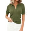 imagePRETTYGARDEN Womens Short Sleeve Sweater 2026 Spring Polo Shirts Ribbed Knit V Neck Business Casual Tops Summer Work ClothesArmy Green
