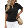 imagePRETTYGARDEN Womens Short Sleeve Sweater 2026 Spring Polo Shirts Ribbed Knit V Neck Business Casual Tops Summer Work ClothesBlack