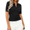 imagePRETTYGARDEN Womens Short Sleeve Sweater 2026 Spring Polo Shirts Ribbed Knit V Neck Business Casual Tops Summer Work ClothesBlack