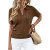 imagePRETTYGARDEN Womens Short Sleeve Sweater 2026 Spring Polo Shirts Ribbed Knit V Neck Business Casual Tops Summer Work ClothesBrown