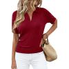 imagePRETTYGARDEN Womens Short Sleeve Sweater 2026 Spring Polo Shirts Ribbed Knit V Neck Business Casual Tops Summer Work ClothesBurgundy