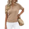 imagePRETTYGARDEN Womens Short Sleeve Sweater 2026 Spring Polo Shirts Ribbed Knit V Neck Business Casual Tops Summer Work ClothesKhaki