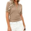 imagePRETTYGARDEN Womens Short Sleeve Sweater 2026 Spring Polo Shirts Ribbed Knit V Neck Business Casual Tops Summer Work ClothesKhaki