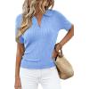 imagePRETTYGARDEN Womens Short Sleeve Sweater 2026 Spring Polo Shirts Ribbed Knit V Neck Business Casual Tops Summer Work ClothesLight Blue