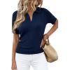 imagePRETTYGARDEN Womens Short Sleeve Sweater 2026 Spring Polo Shirts Ribbed Knit V Neck Business Casual Tops Summer Work ClothesNavy Blue
