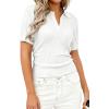 imagePRETTYGARDEN Womens Short Sleeve Sweater 2026 Spring Polo Shirts Ribbed Knit V Neck Business Casual Tops Summer Work ClothesWhite