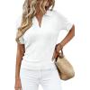 imagePRETTYGARDEN Womens Short Sleeve Sweater 2026 Spring Polo Shirts Ribbed Knit V Neck Business Casual Tops Summer Work ClothesWhite