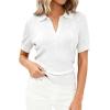imagePRETTYGARDEN Womens Short Sleeve Sweater 2026 Spring Polo Shirts Ribbed Knit V Neck Business Casual Tops Summer Work ClothesWhite