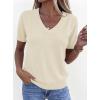 imagePRETTYGARDEN Womens Short Sleeve Sweater V Neck Trendy Pullover Tops 2026 Summer Spring Loose Lightweight Casual BlouseBeige