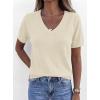 imagePRETTYGARDEN Womens Short Sleeve Sweater V Neck Trendy Pullover Tops 2026 Summer Spring Loose Lightweight Casual BlouseBeige