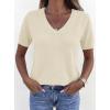 imagePRETTYGARDEN Womens Short Sleeve Sweater V Neck Trendy Pullover Tops 2026 Summer Spring Loose Lightweight Casual BlouseBeige