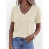imagePRETTYGARDEN Womens Short Sleeve Sweater V Neck Trendy Pullover Tops 2026 Summer Spring Loose Lightweight Casual BlouseBeige