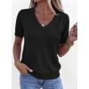 imagePRETTYGARDEN Womens Short Sleeve Sweater V Neck Trendy Pullover Tops 2026 Summer Spring Loose Lightweight Casual BlouseBlack