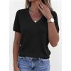 imagePRETTYGARDEN Womens Short Sleeve Sweater V Neck Trendy Pullover Tops 2026 Summer Spring Loose Lightweight Casual BlouseBlack