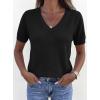 imagePRETTYGARDEN Womens Short Sleeve Sweater V Neck Trendy Pullover Tops 2026 Summer Spring Loose Lightweight Casual BlouseBlack