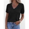 imagePRETTYGARDEN Womens Short Sleeve Sweater V Neck Trendy Pullover Tops 2026 Summer Spring Loose Lightweight Casual BlouseBlack