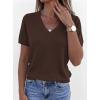 imagePRETTYGARDEN Womens Short Sleeve Sweater V Neck Trendy Pullover Tops 2026 Summer Spring Loose Lightweight Casual BlouseBrown