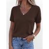 imagePRETTYGARDEN Womens Short Sleeve Sweater V Neck Trendy Pullover Tops 2026 Summer Spring Loose Lightweight Casual BlouseBrown