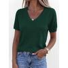 imagePRETTYGARDEN Womens Short Sleeve Sweater V Neck Trendy Pullover Tops 2026 Summer Spring Loose Lightweight Casual BlouseDark Green