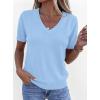 imagePRETTYGARDEN Womens Short Sleeve Sweater V Neck Trendy Pullover Tops 2026 Summer Spring Loose Lightweight Casual BlouseLight Blue